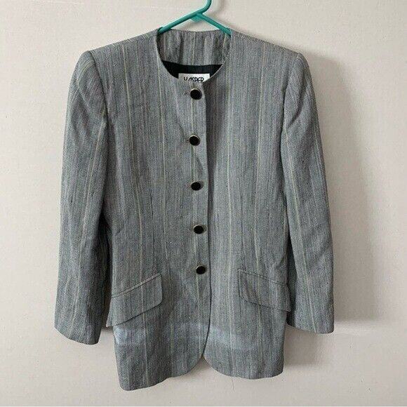 Vintage Kasper ASL Stripe Plaid Structured Blazer Jacket Button Front Linen 6P - Picture 1 of 6